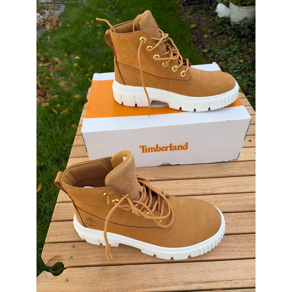 Timberland Greyfield Leather Boot Wheat Nubuck White Platform A5P2D Womens 9
